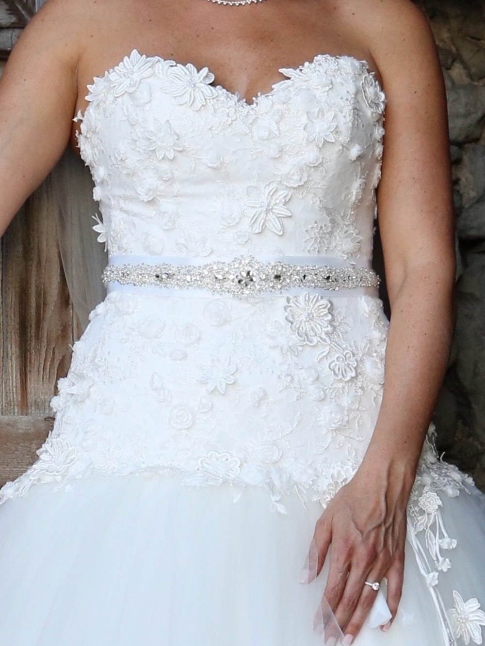 Ivory Floral Applique Wedding Gown